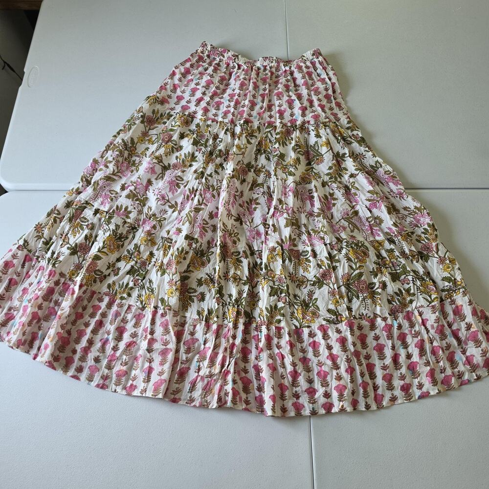 Solitaire Skirt Womens XL Multicolor Floral Peasant Maxi Tiered Boho Cotton